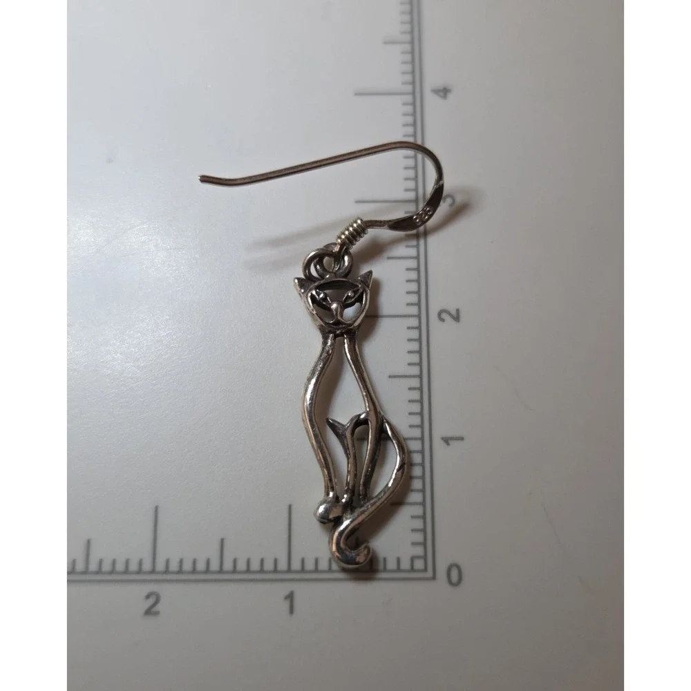 Vintage Suvani Sterling Silver Tall Cat Dangle Earrings